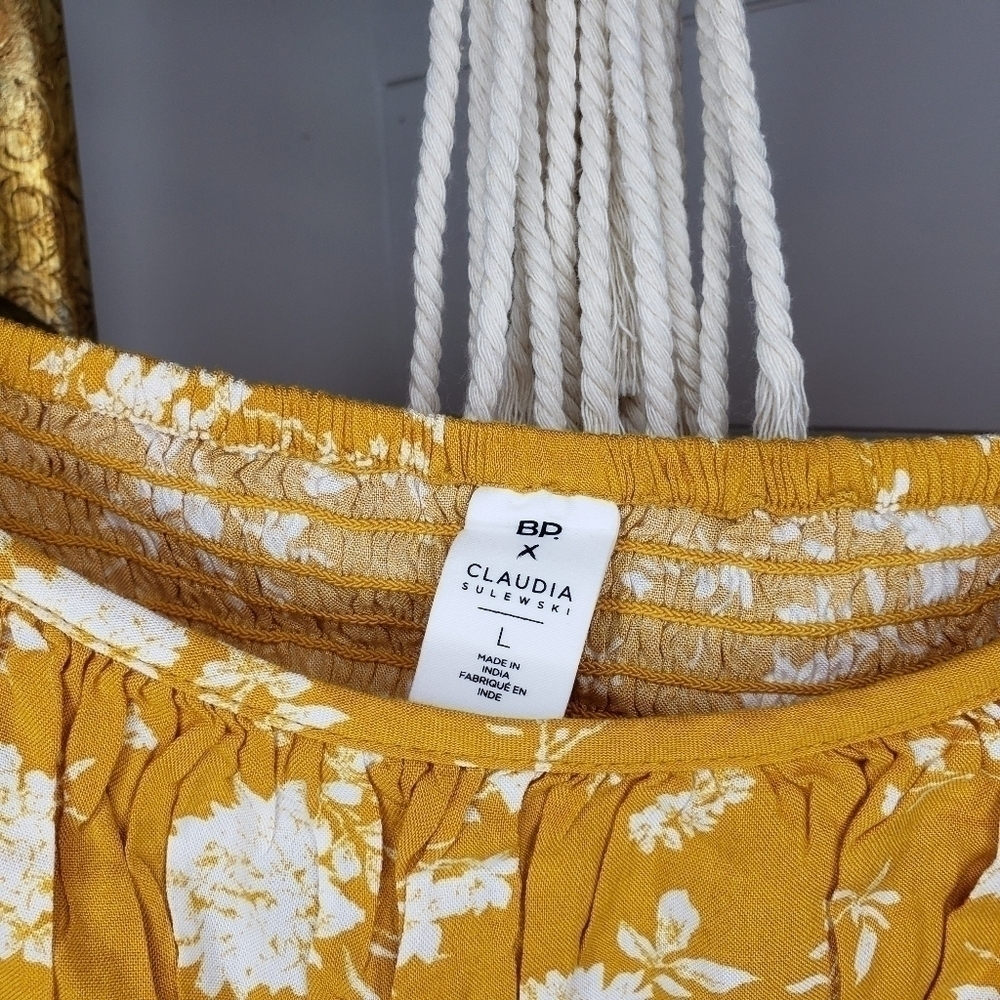 NWT BP X Claudia Sulewski Yellow Print Square Neck Smocked Top Large - Picture 4 of 6